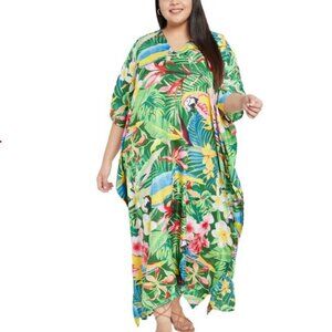 Gypsy Blu Womens Kaftan Muumuu Lounger Dress Tropical Toucan Bird Print OS